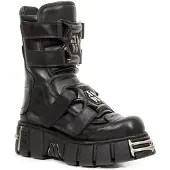 New rock Punk mid calf svarta läderstövlar-M-422-S1