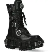New rock svarta mid calf läder gothstövlar-WALL1473-S11
