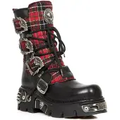 New rock Tartan läder gotiska stövlar-391T-S1