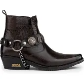 Infinity Leather Winklepicker Western Gothic Boots i brunt läder för män