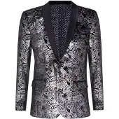 TruClothing Herr Klassisk Silver Paisley Svart Sammet Smoking Dinner Jacka Skräddarsydd Blazer