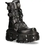 New rock Unisex svart läder Combat Platform Boots - TANK373-S1