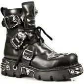 New rock Silver Cross Biker Boots i svart läder-407-S1