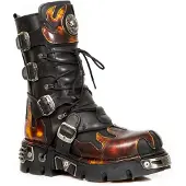 New rock Flame Accented svart/röd läderstövel - 591-S1