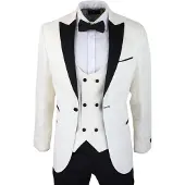 TruClothing Herr Beige Smoking Blazer Väst Brokad Elfenben Satin Paisley Middagskavaj
