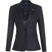 TruClothing Dam Tweed Fiskbensmönstrad Svart Ull 1920-tals Blazer