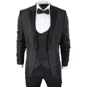 TruClothing Herr svart smoking Blazer väst Brocade Satin Paisley Formell middagskavaj