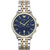 Giorgio Armani Emporio Klassisk Herrklocka Kronograf Blå Urtavla Tvåtonat Armband AR18147