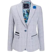 TruClothing Dam blå rutig kavaj Wool Blend Fiskbens Tweed