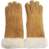Infinity Leather Womens Genuine Tan Sheepskin Suede Gloves with Fur Cuff