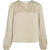 Vila Ellette Smock Satin Top Blus Med Lång ärm