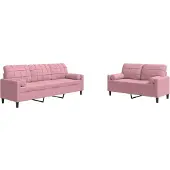 vidaXL Soffgrupp med dynor och bolster 2 delar rosa sammet