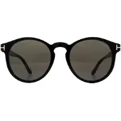 Tom Ford Runda Unisex Solglasögon Glänsande Svart Grå Rök