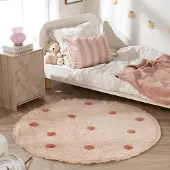 Little Olly Rund matta barnrum | Lou Dots terrakotta hos Volero | Ø 120cm | Bomull | Prickar | Rund | Låg lugg