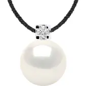 Diadema - Halsband - Svart nylon - vit sötvattenspärla och äkta diamant