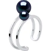 Diadema - Ring DUO - 2 äkta sötvattenspärlor - Svart Tahiti-stil