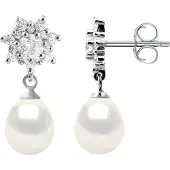 Diadema Örhängen Dangle Sötvattenspärlor 7-8mm Vita Päron Smycken 925