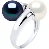 Diadema - Ring You & Me - 2 äkta sötvattenspärlor vit och svart