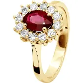 Diadema - Ring - Rubin omgiven av diamanter - Gult guld