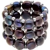 Diadema - Ring - Äkta sötvattenspärlor - Svart Tahiti-stil
