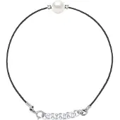 Diadema - Armband - Svart nylon - Vit sötvattenspärla - Diamanter