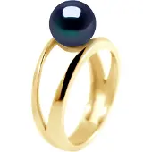 Diadema - Ring i gult guld - Äkta sötvattenspärlor - Svart Tahiti-stil