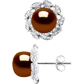 Diadema Stiftörhängen FLOWER Pärlor Sötvatten 8-9mm Chokladknappar Smycken 925