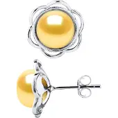 Diadema Stiftörhängen FLOWER Pärlor Sötvatten 8-9mm Gyllene Knappar 925