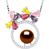 Diadema BUTTERFLY Halsband Sötvattenspärla Rund 8-9mm Choklad 925