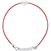 Diadema - Armband - Röd nylon - Vit sötvattenspärla - Diamanter