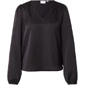 Vila Ellette Smock Satin Top Blus Med Lång ärm