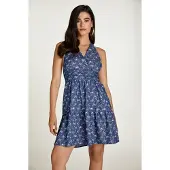 Conquista Indigo Blommig Empire Line Miniklänning