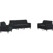 vidaXL Soffgrupp med dynor och bolster 3 delar svart sammet