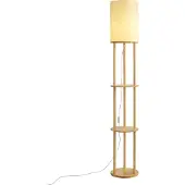 QAZQA Modern golvlampa trä med beige skärm - Stojon