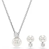 Swarovski Matrix Imitationspärla Hängsmycke Halsband Med Kubisk Zirkonia Damhalsband Silver 5689624 Box (Random Color) white