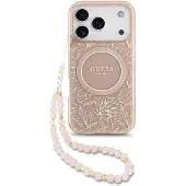 GUESS iPhone 17 Pro IML Flowers Allover Electros kal med pärlband - MagSafe-kompatibel - Rosa