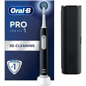 Oral-B Pro 1 Cross Action, Vuxen, Roterande och oscillerande tandborste, Daglig vård, Känslig, Tandblekning, Svart, 4 x 30 sec, Black Onyx