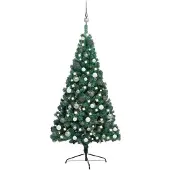 Halv Plastgran Med Led Och Julgranskulor Grön 240 Cm