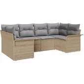 vidaXL Trädgårdsoffset med kudde 6 pcs Beige konstrotting