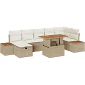 vidaXL Trädgårdsoffset 8 pcs Beige konstrotting
