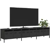 vidaXL Tv-bänk svart 202x39x43,5 cm kallvalsat stål