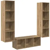 vidaXL TV-bänkset Väggmonterad 3 pcs Artisan Ek Konstruerat trä