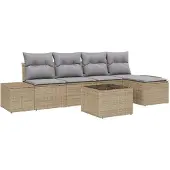 vidaXL Trädgårdsoffset med kudde 5 pcs Beige och Ljusgrå konstrotting