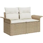 vidaXL Trädgårdsoffset 9 pcs Beige och gräddfärgad konstrotting