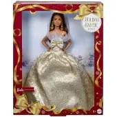 Barbie Signature 2025 Holiday Mrkbrunt hr Modedocka ikldd silver- och guldklnning Ssongens samlare i visningsbar frpackning och stativ