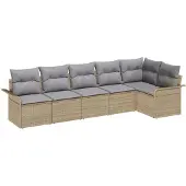 vidaXL Trädgårdsoffset med kudde 6 pcs Beige konstrotting