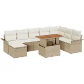 vidaXL Trädgårdsoffset med kudde 9 pcs beige och gräddvit