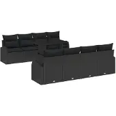 vidaXL Trädgårdsoffset med kudde 7 pcs Svart Poly rattan
