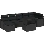 vidaXL Trädgårdsoffset med kudde 8 pcs Svart Poly rattan
