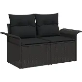 vidaXL Trädgårdsoffset med kudde med kudde 11 pcs Svart Poly Rattan